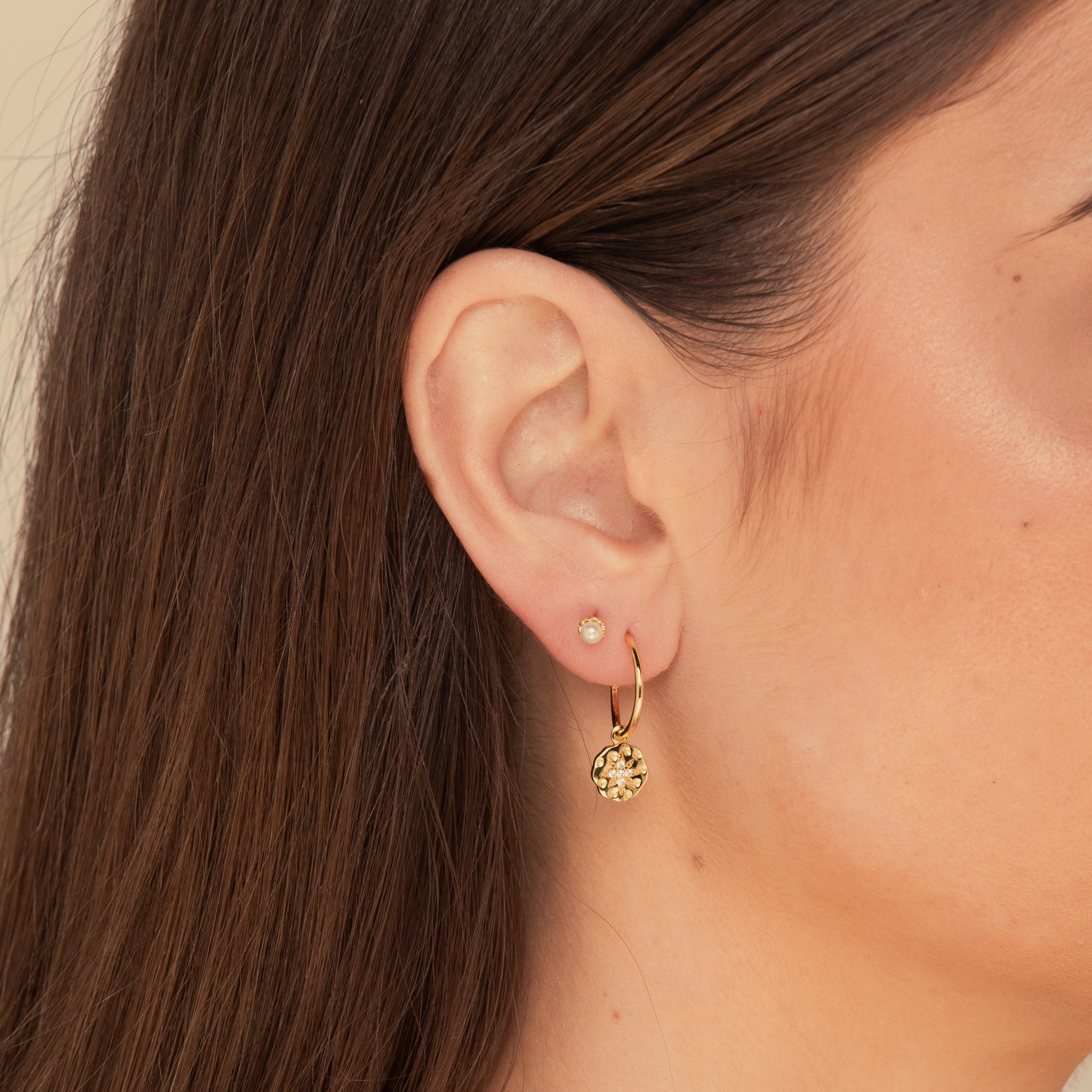 North Star Hammered Disc Hoop Earrings Gold