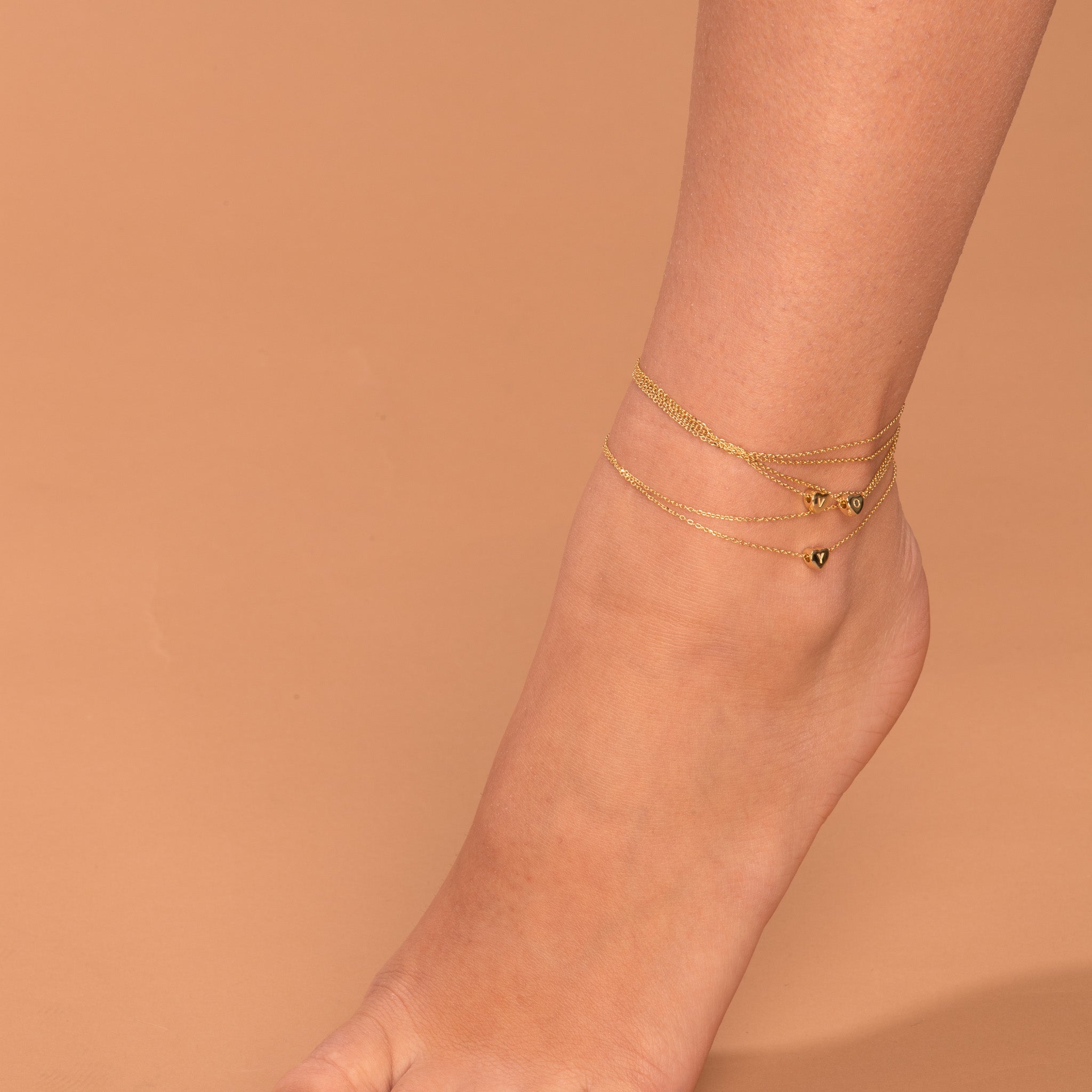 Heart Letter Initial Anklet Gold