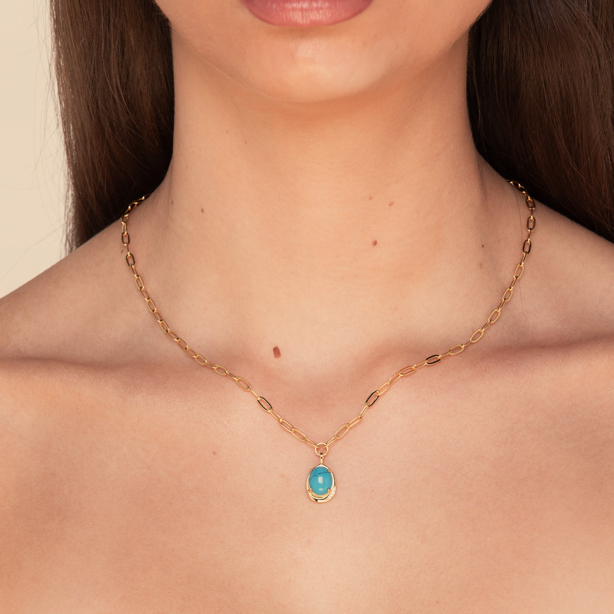 Turquoise Link Necklace Gold