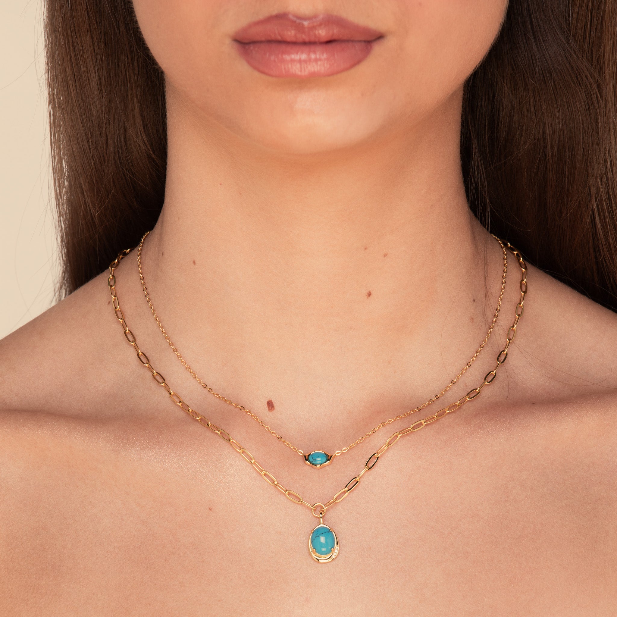 Turquoise Link Necklace Rose Gold