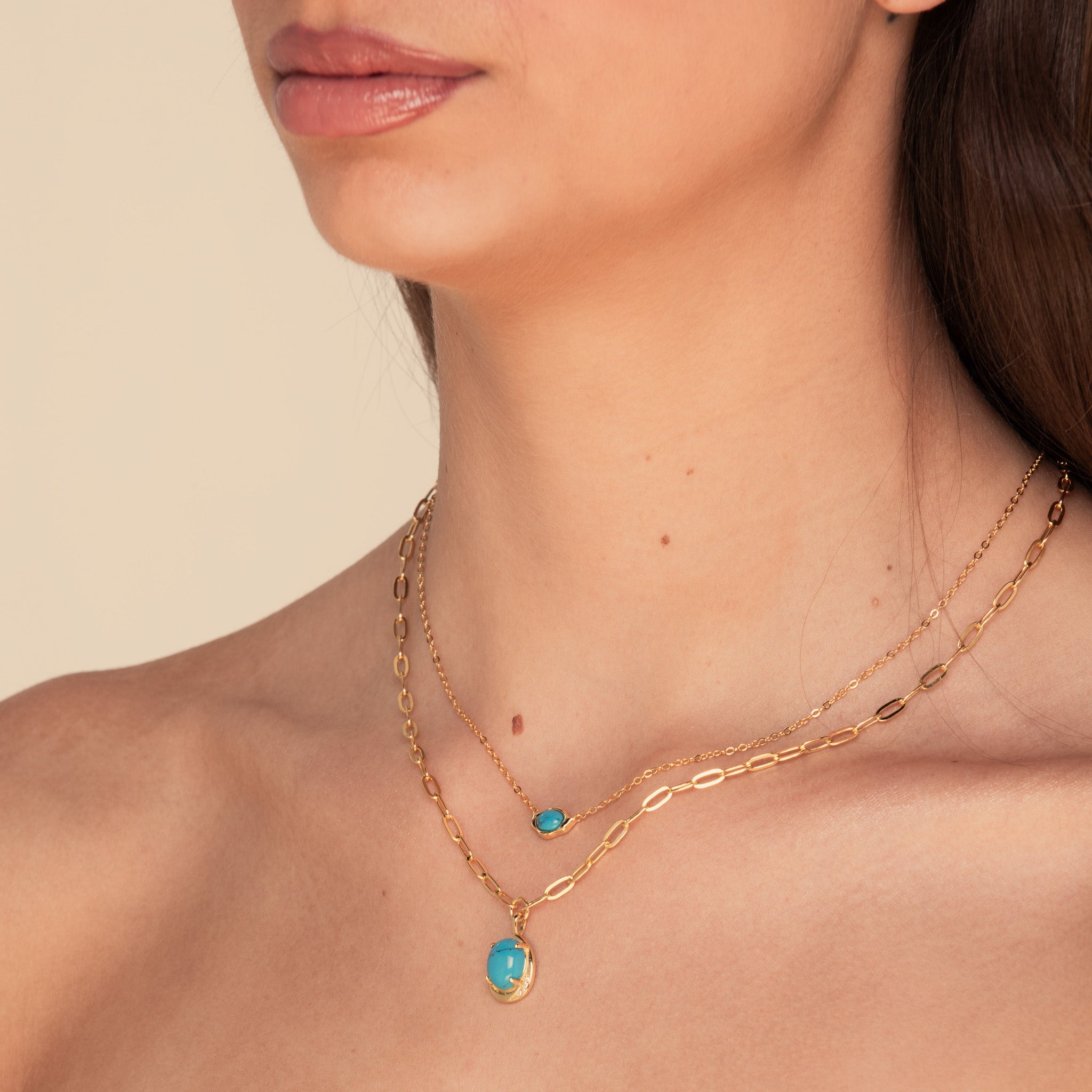 Turquoise Link Necklace Rose Gold