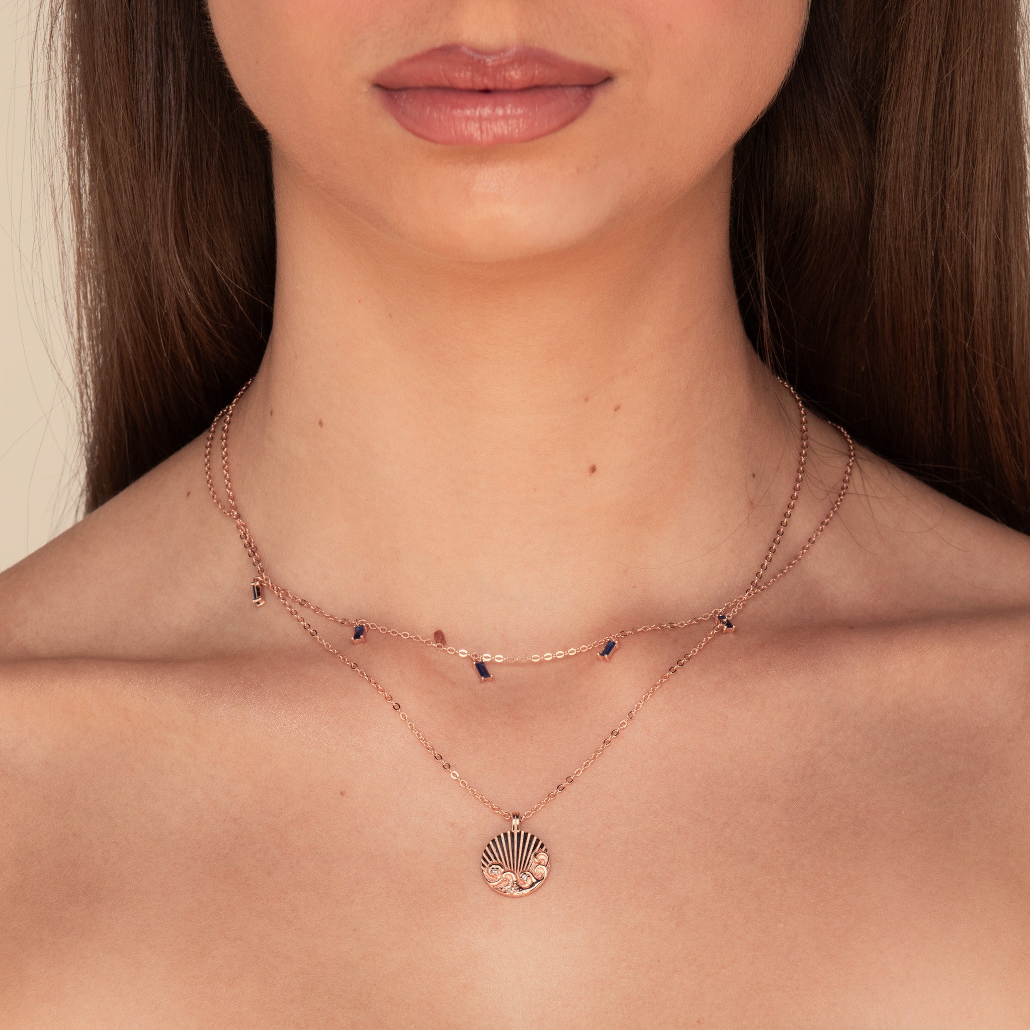 Water Element Medallion Necklace Rose Gold