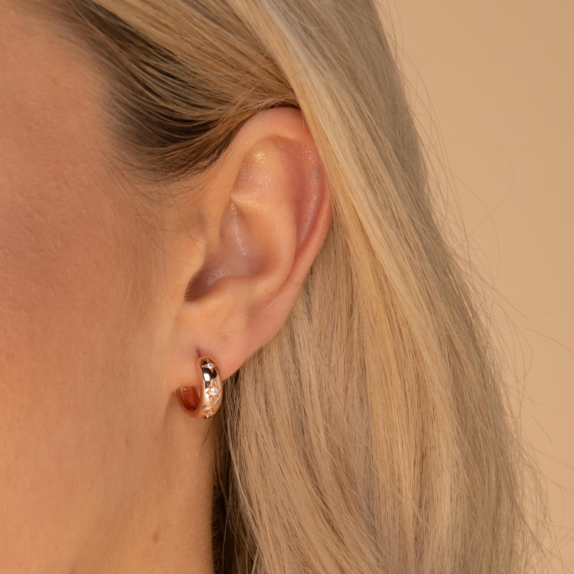 Thick North Star Hoop Earrings Rose Gold