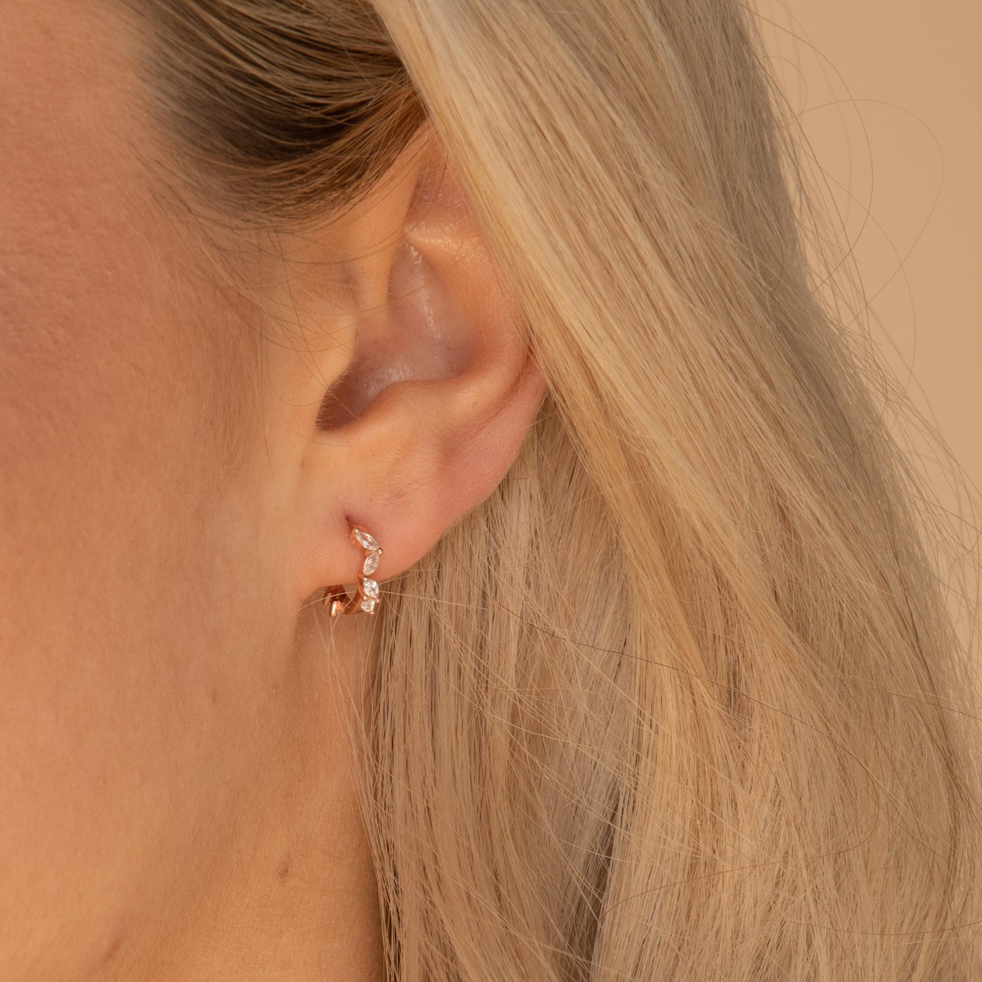 Marquise Sapphire Huggie Earrings Rose Gold