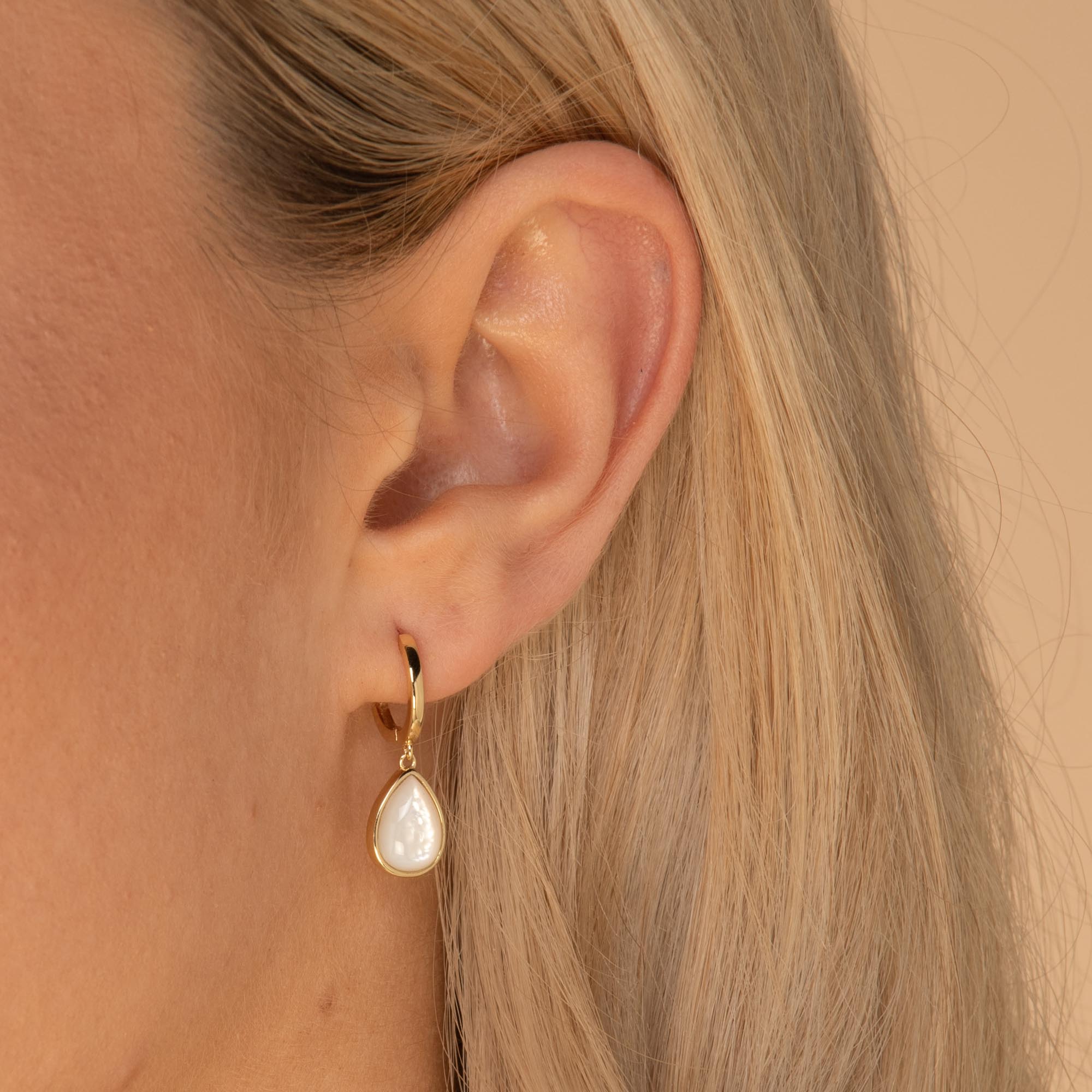 Mother Of Pearl Teardrop Huggie Earrings Gold