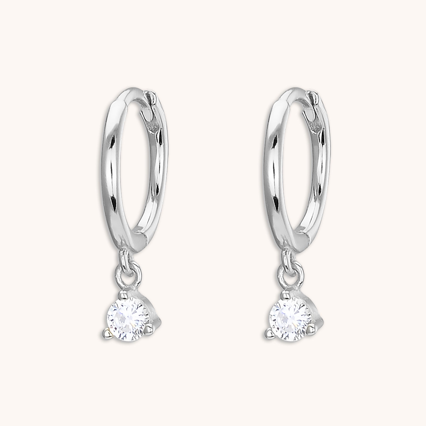 Solitaire Sapphire Huggie Earrings Silver