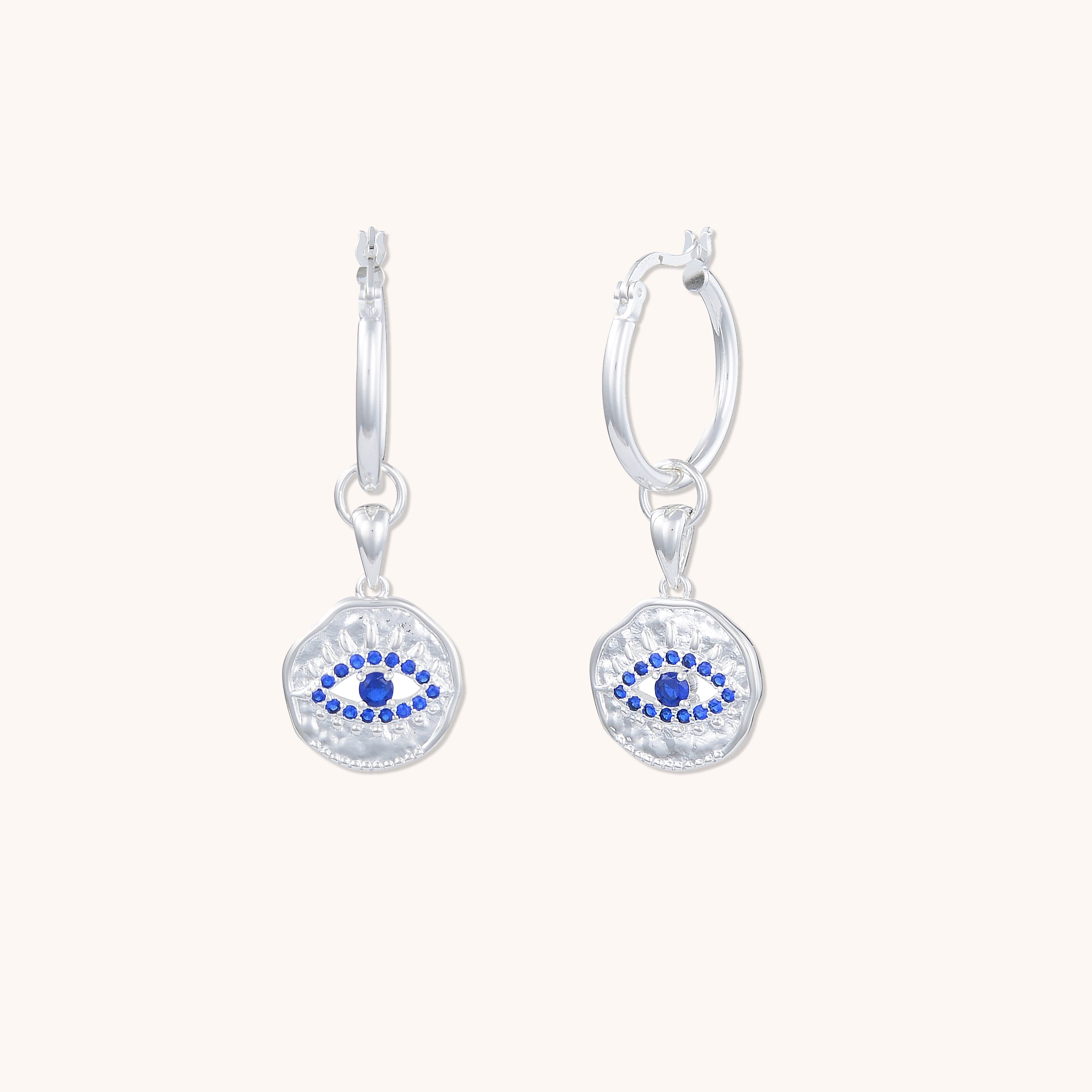 Evil Eye Cut Out Sapphire Earrings Silver