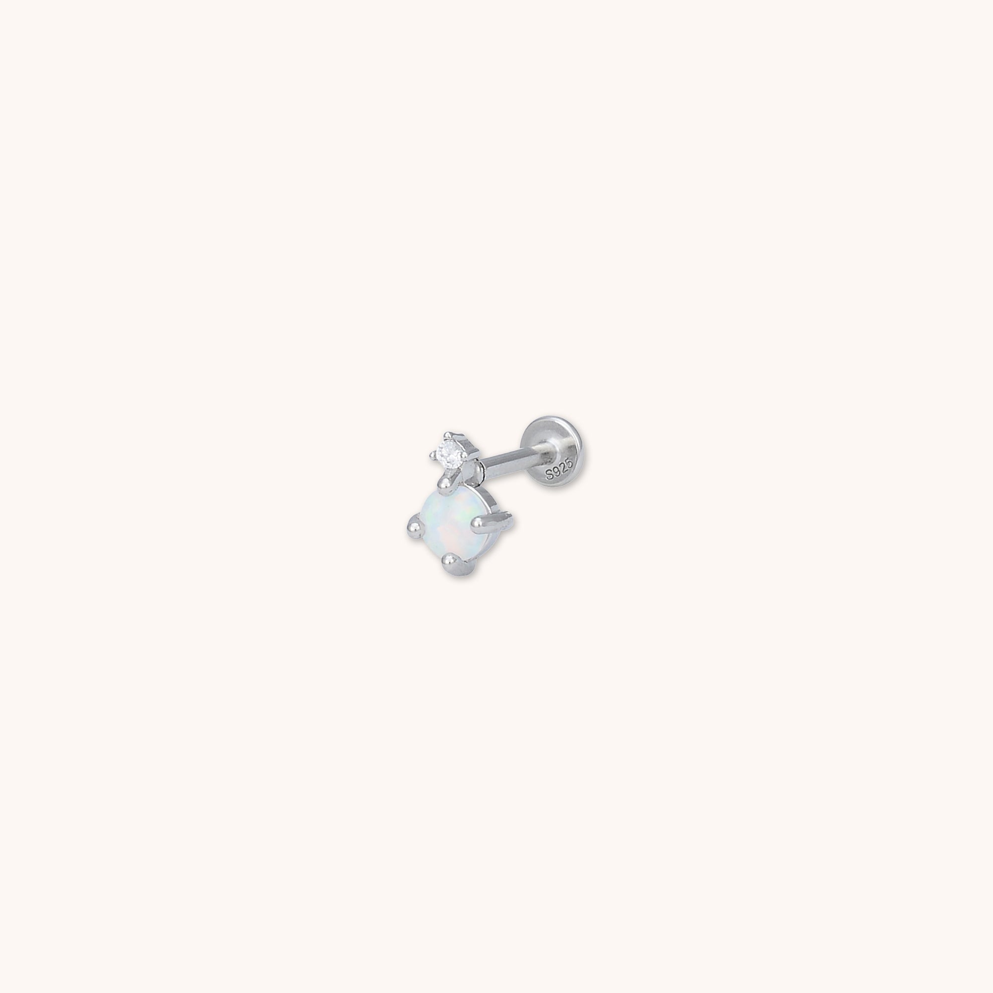 Sapphire Opal Flat Back Single Labret Earring Silver