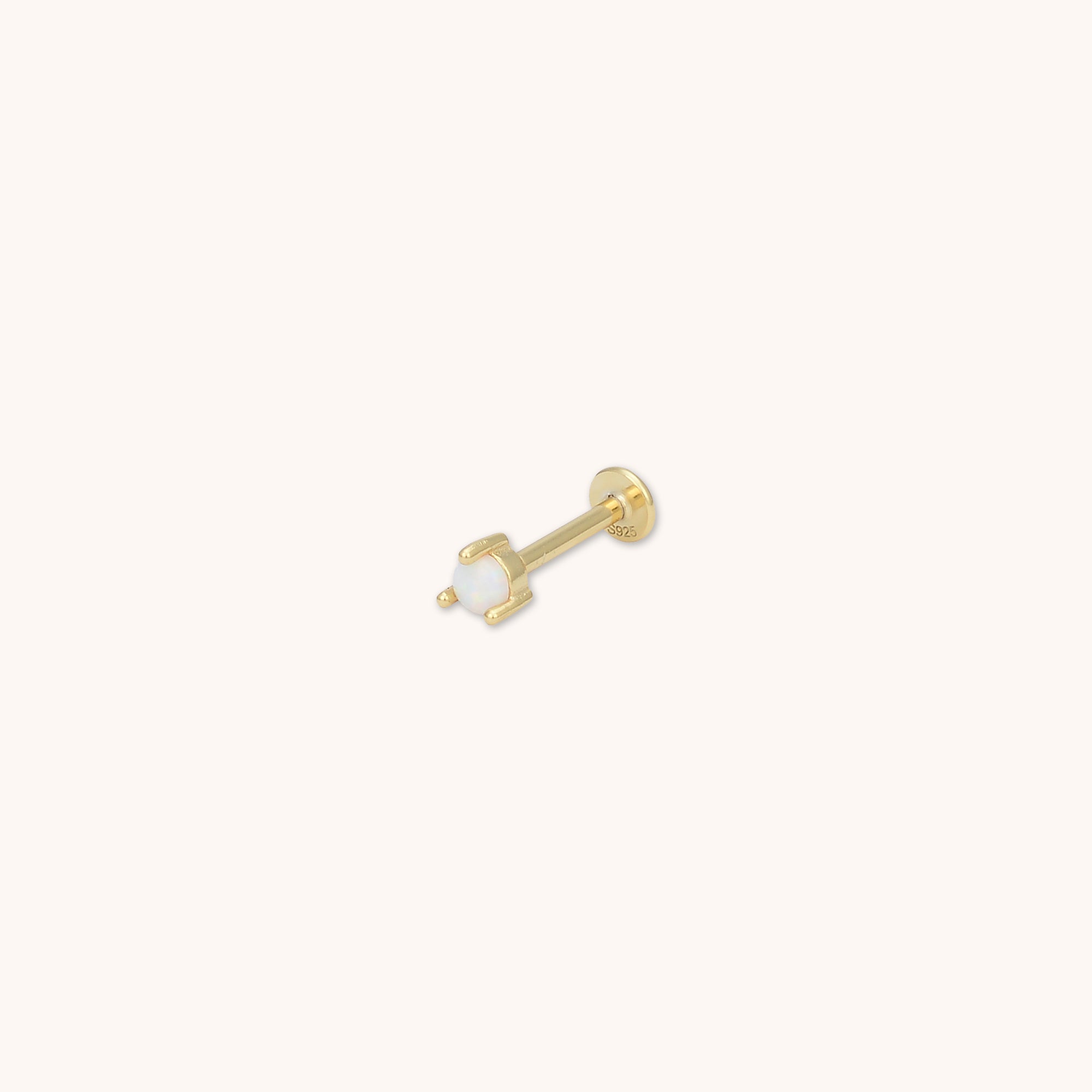 Opal Flat Back Single Labret Earring Gold