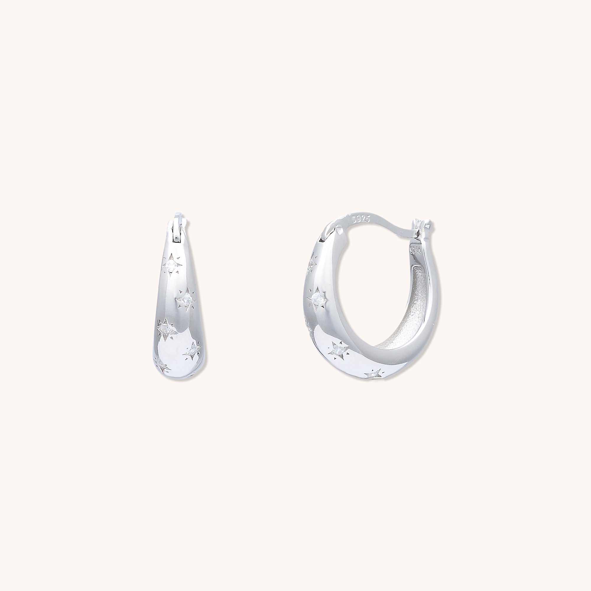 North Star Hoop Earrings Silver