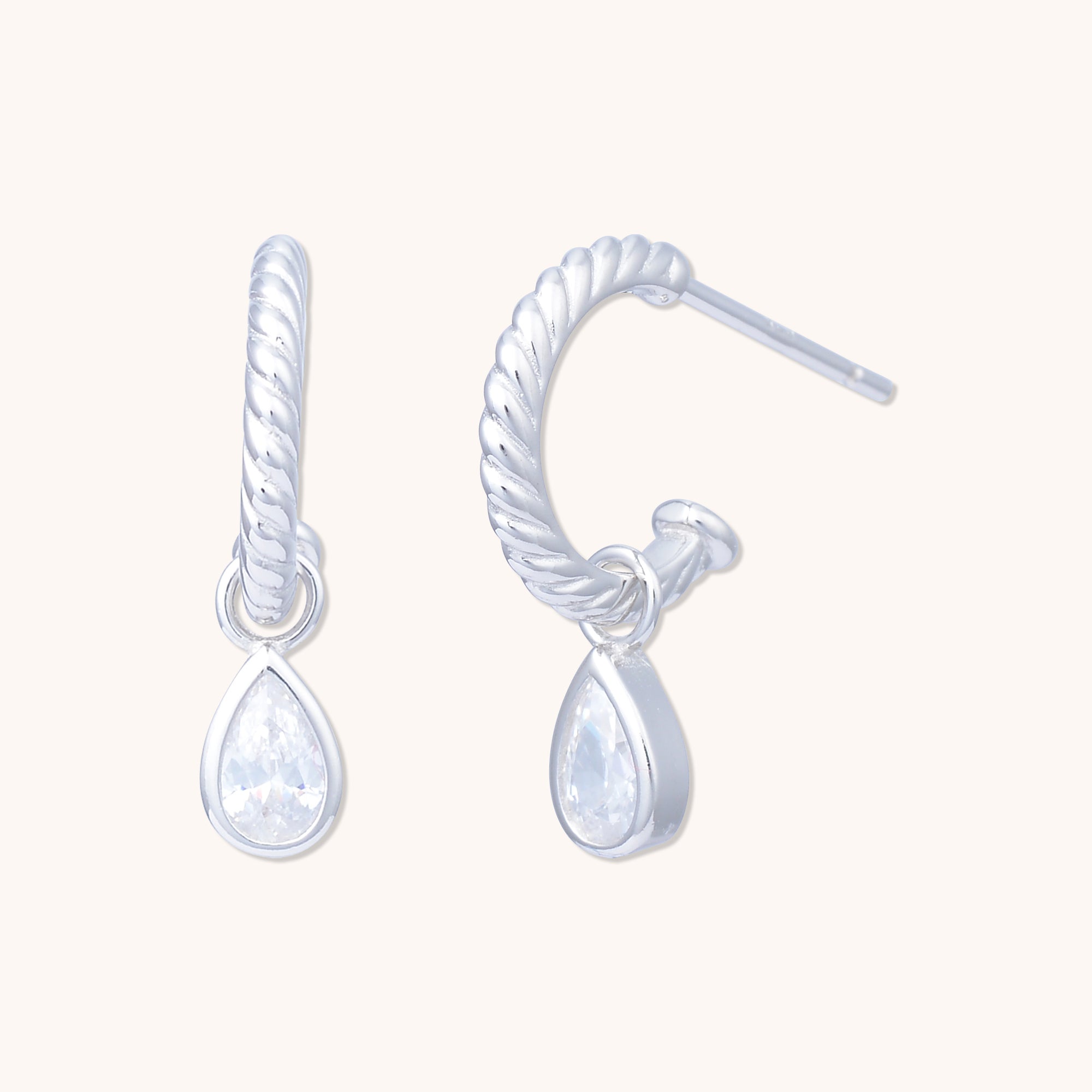 Teardrop Huggie Hoop Earrings Silver