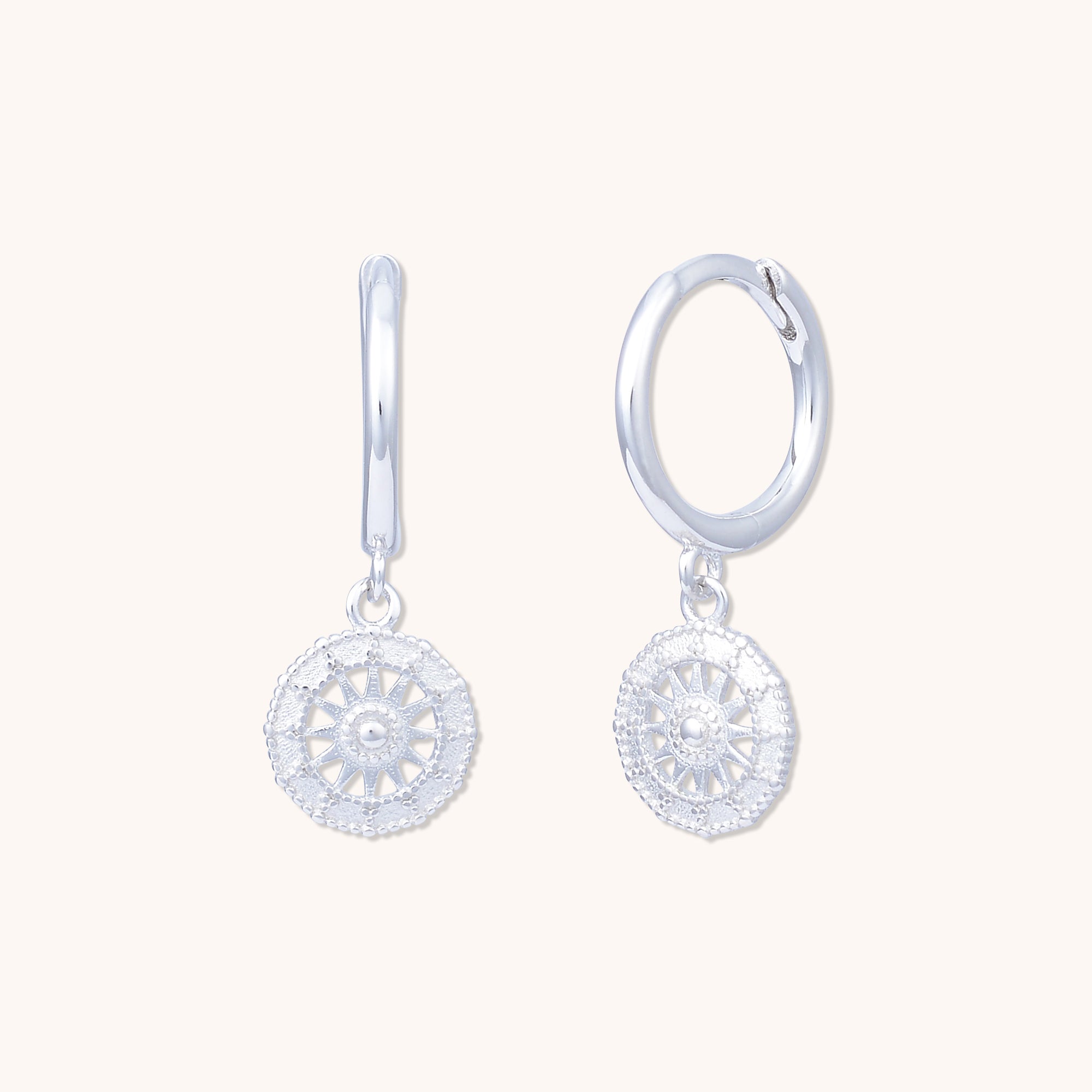 Helios Sun Huggies Earrings Silver