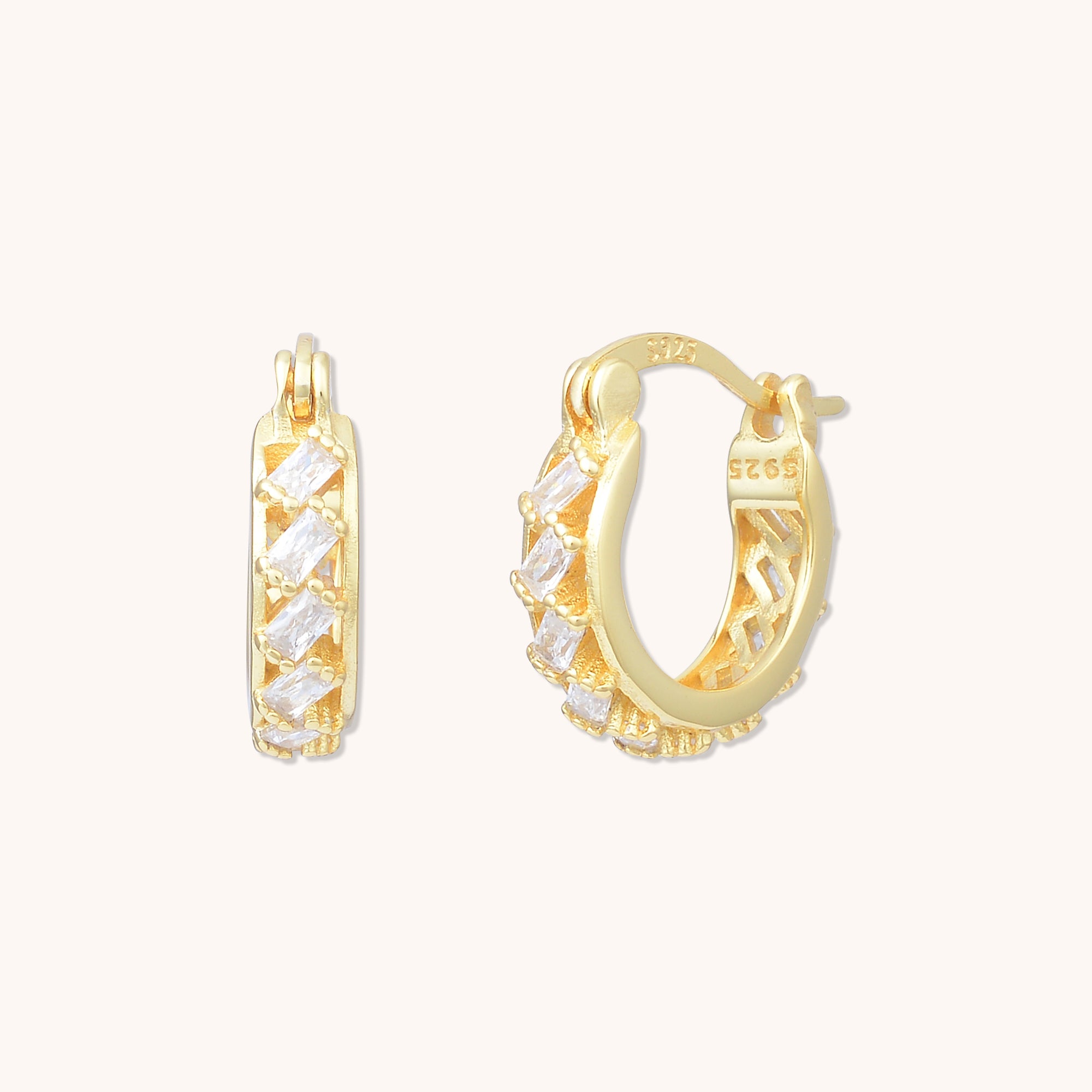 Floating Baguette Huggie Earrings Gold