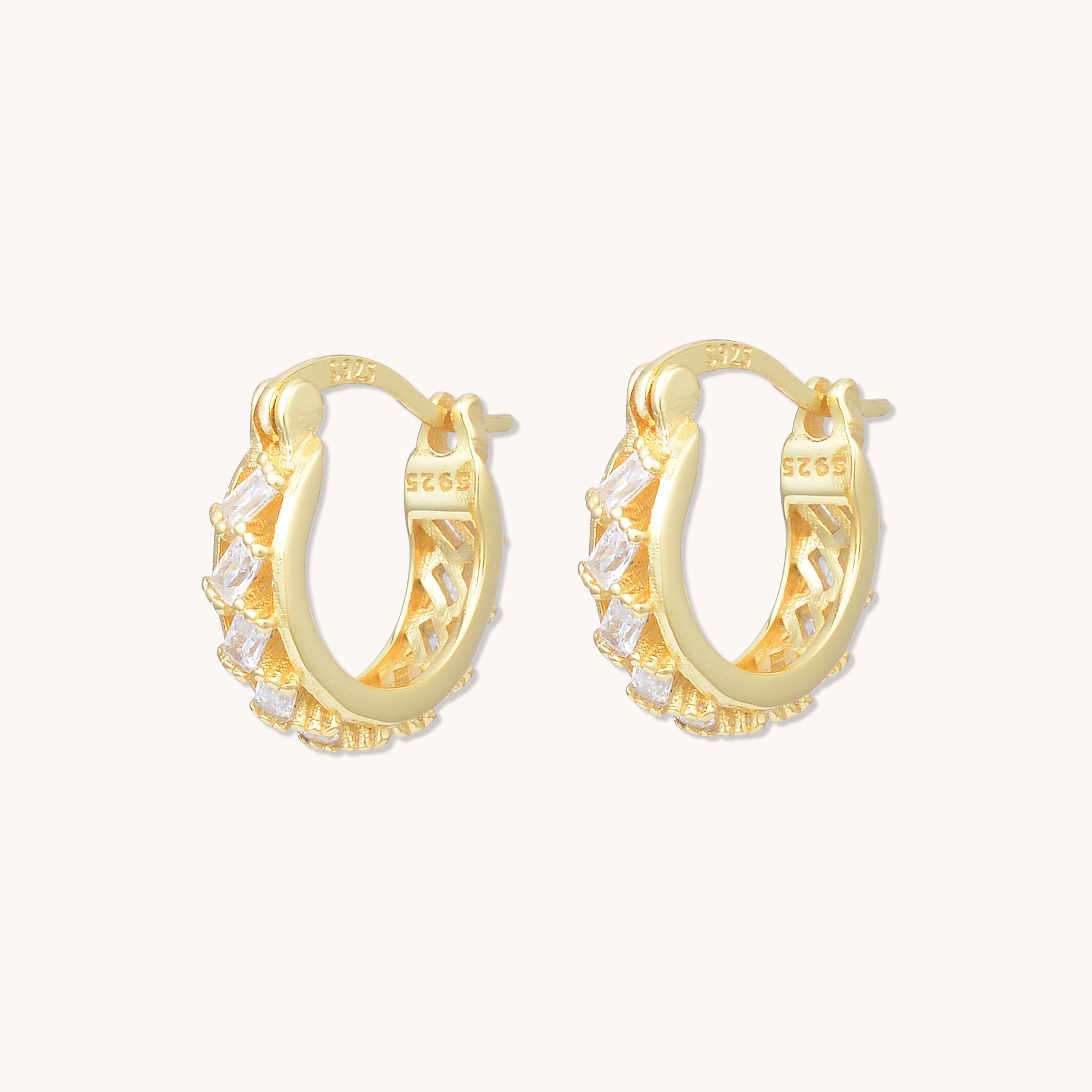 Floating Baguette Huggie Earrings Gold