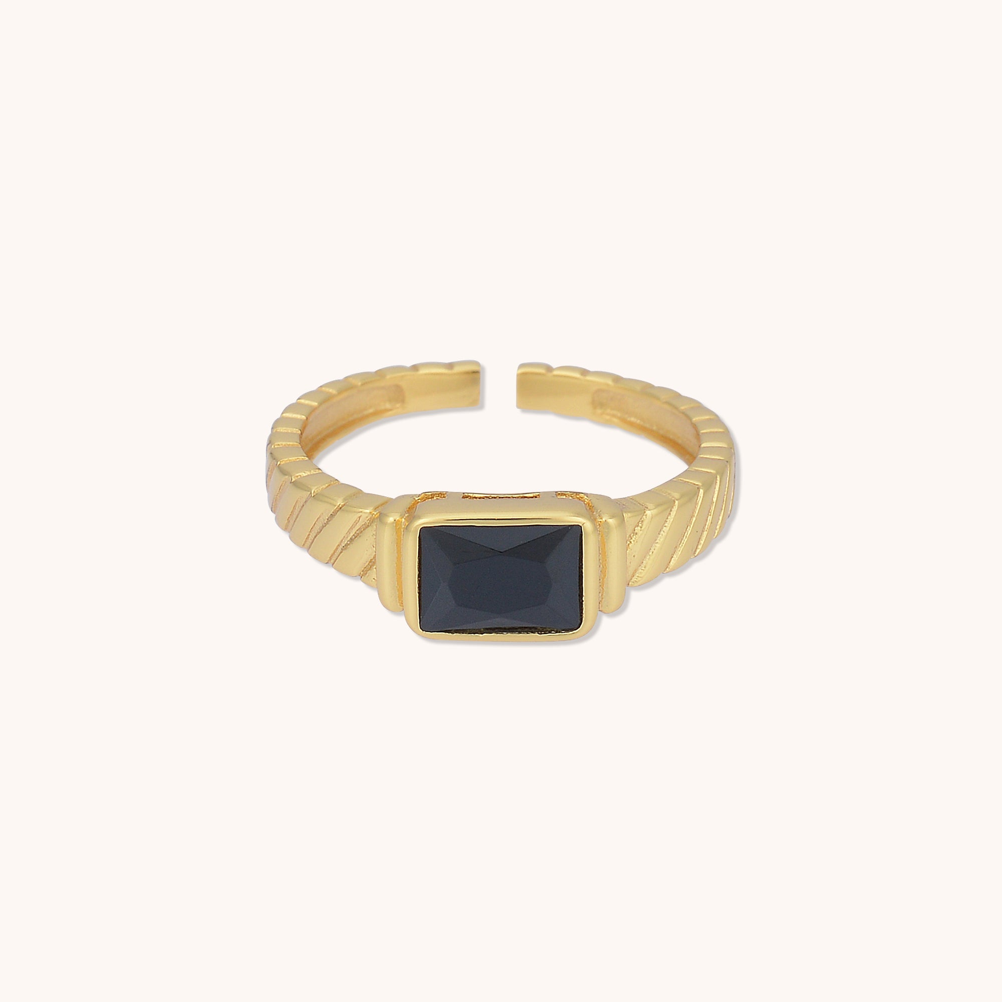 Black Baguette Open Ring Gold