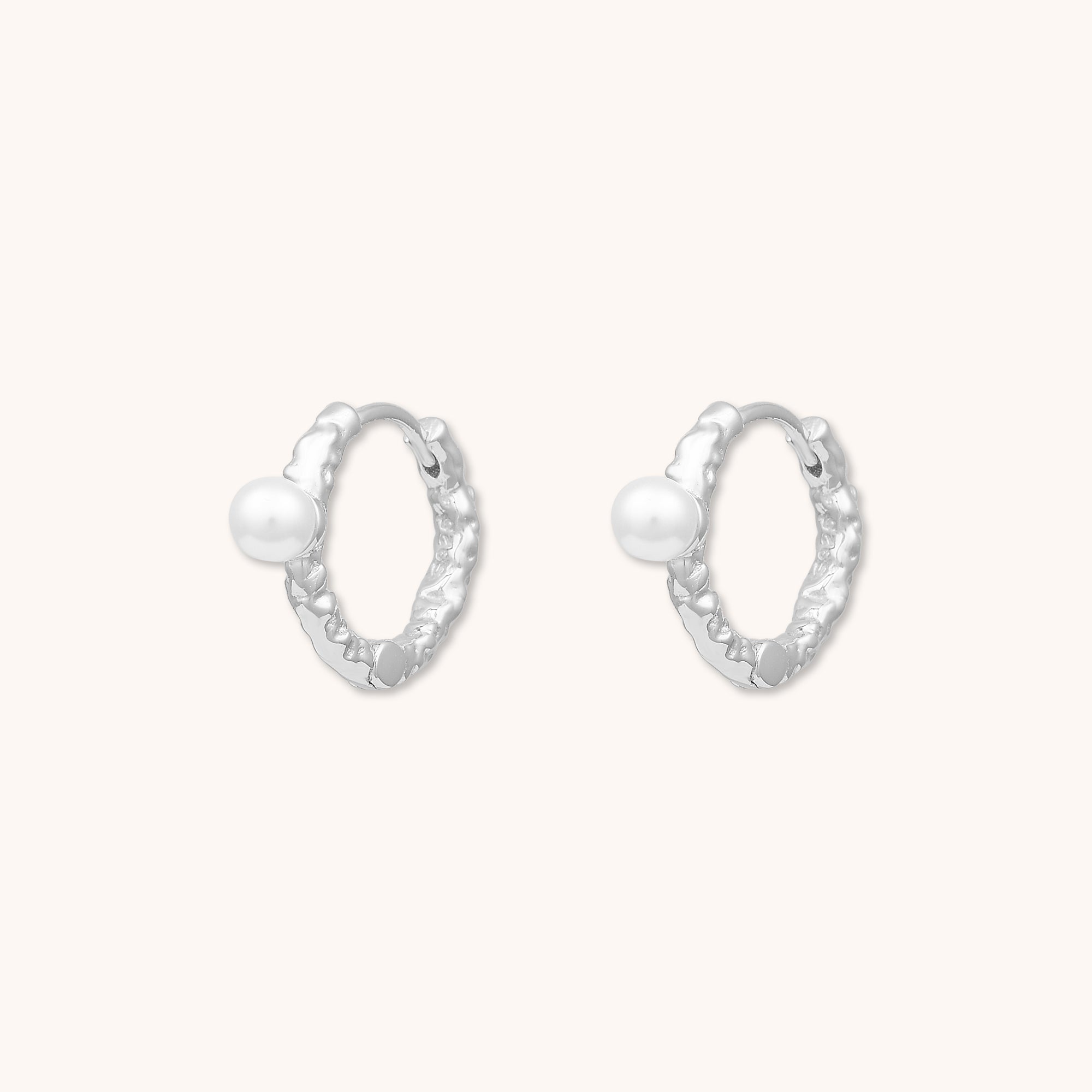 Molten Pearl Huggie Earrings Silver