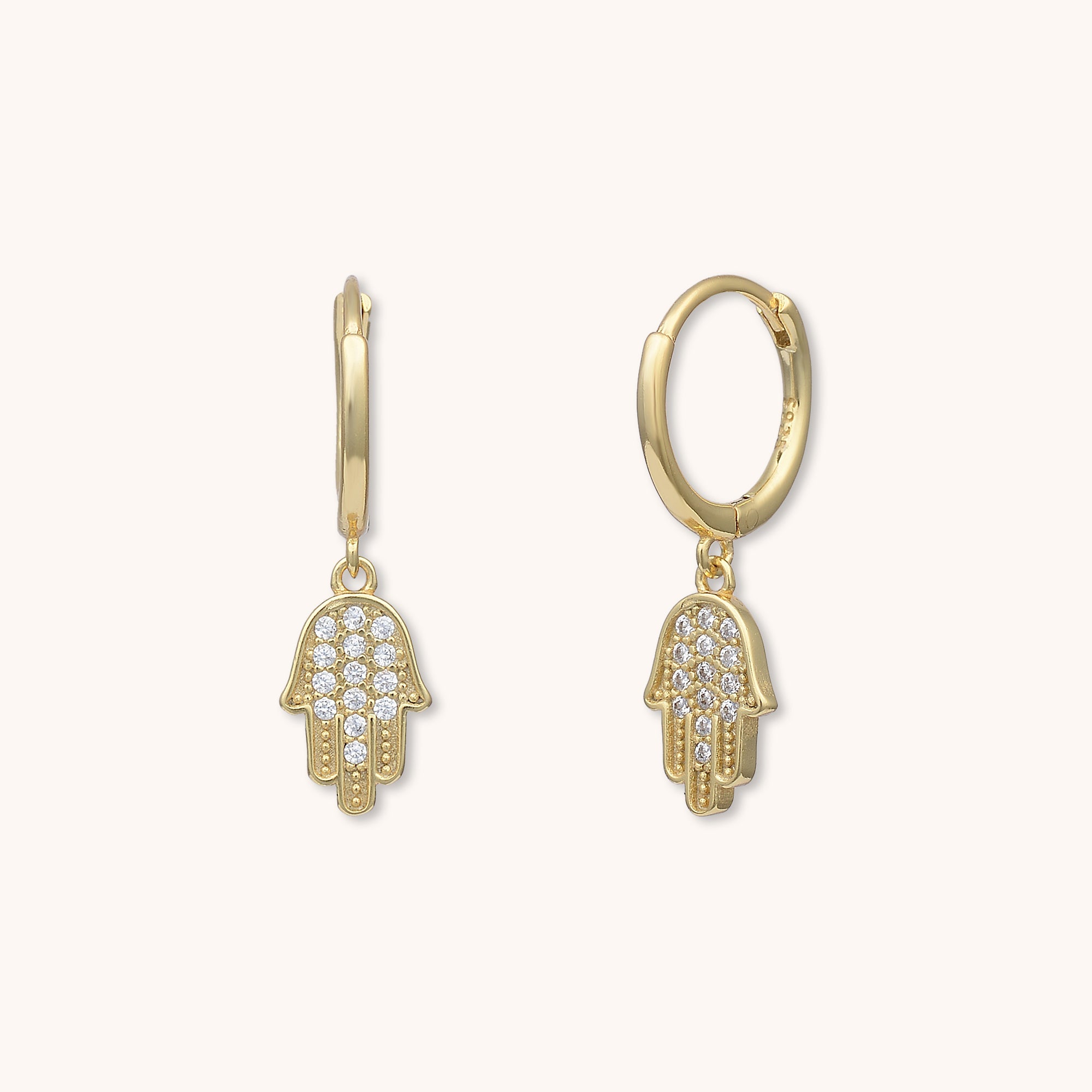 Hamsa Hand Sapphire Huggie Earrings Gold