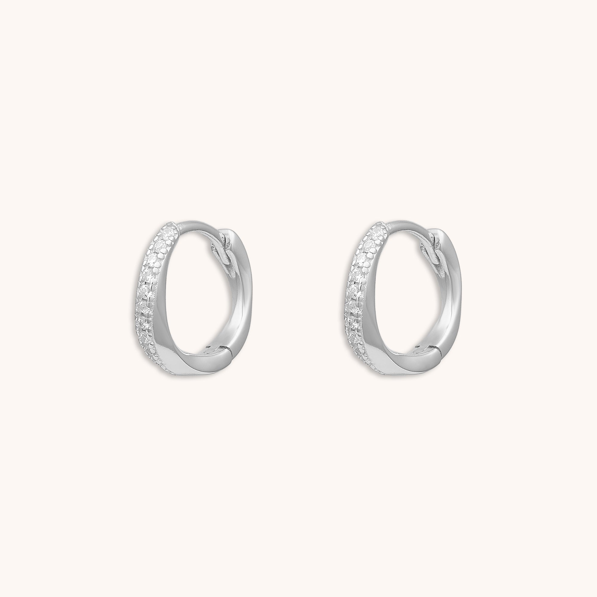 Swirl Zirconia Huggie Earrings Silver