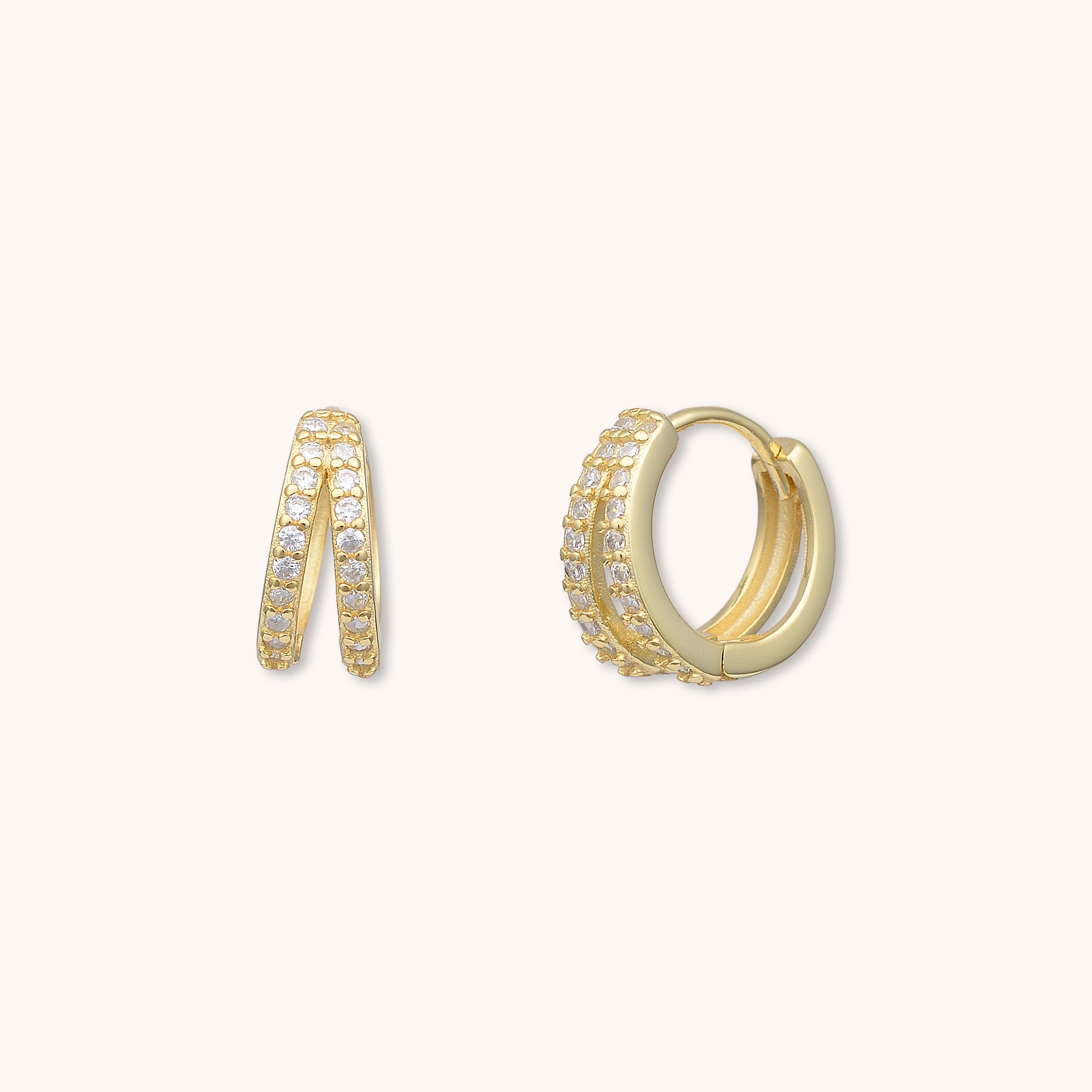 Double Zirconia Huggie Earrings Gold