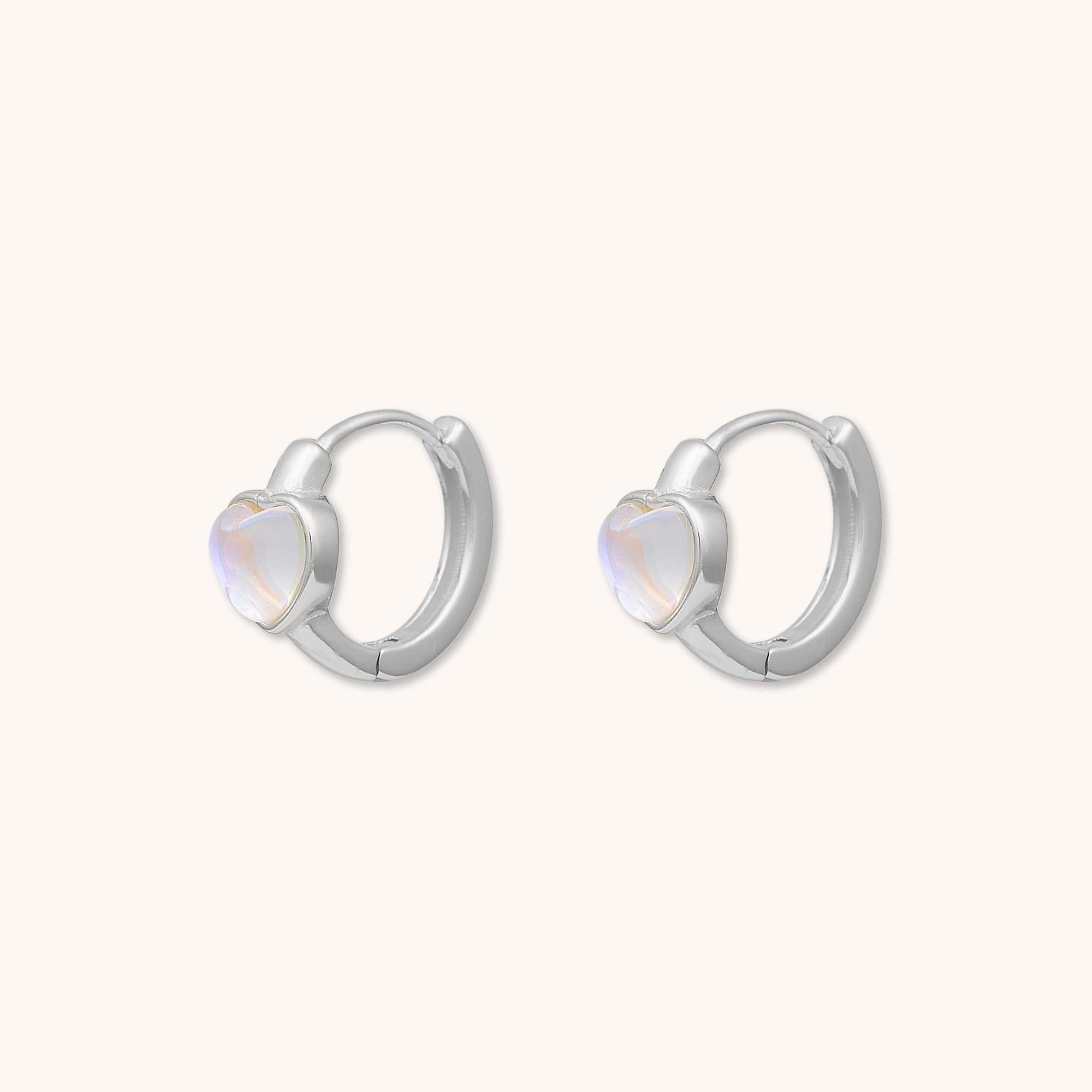 Moonstone Heart Huggie Earrings Silver