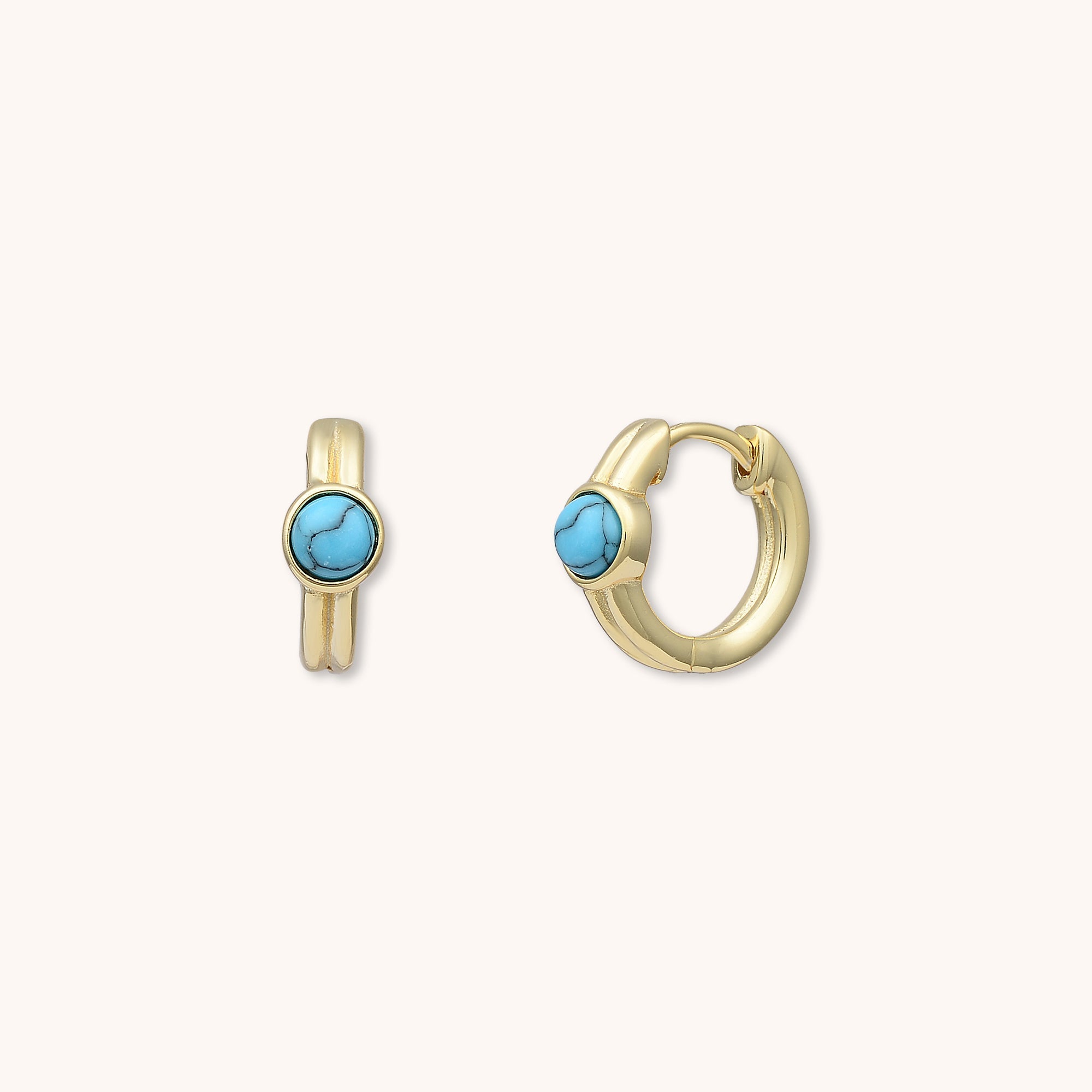 Turquoise Thick Huggie Earrings Gold