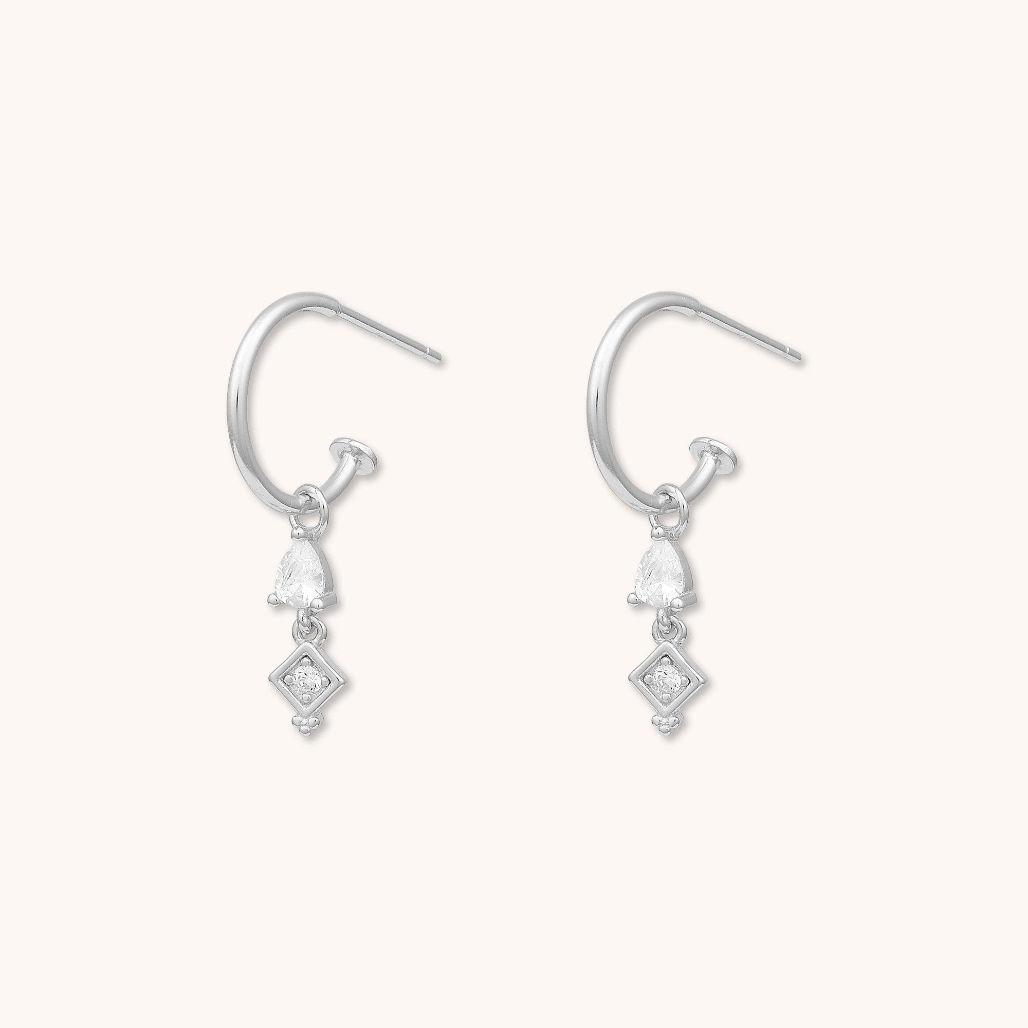 Bliss Teardrop Dangle Hoop Earrings Silver