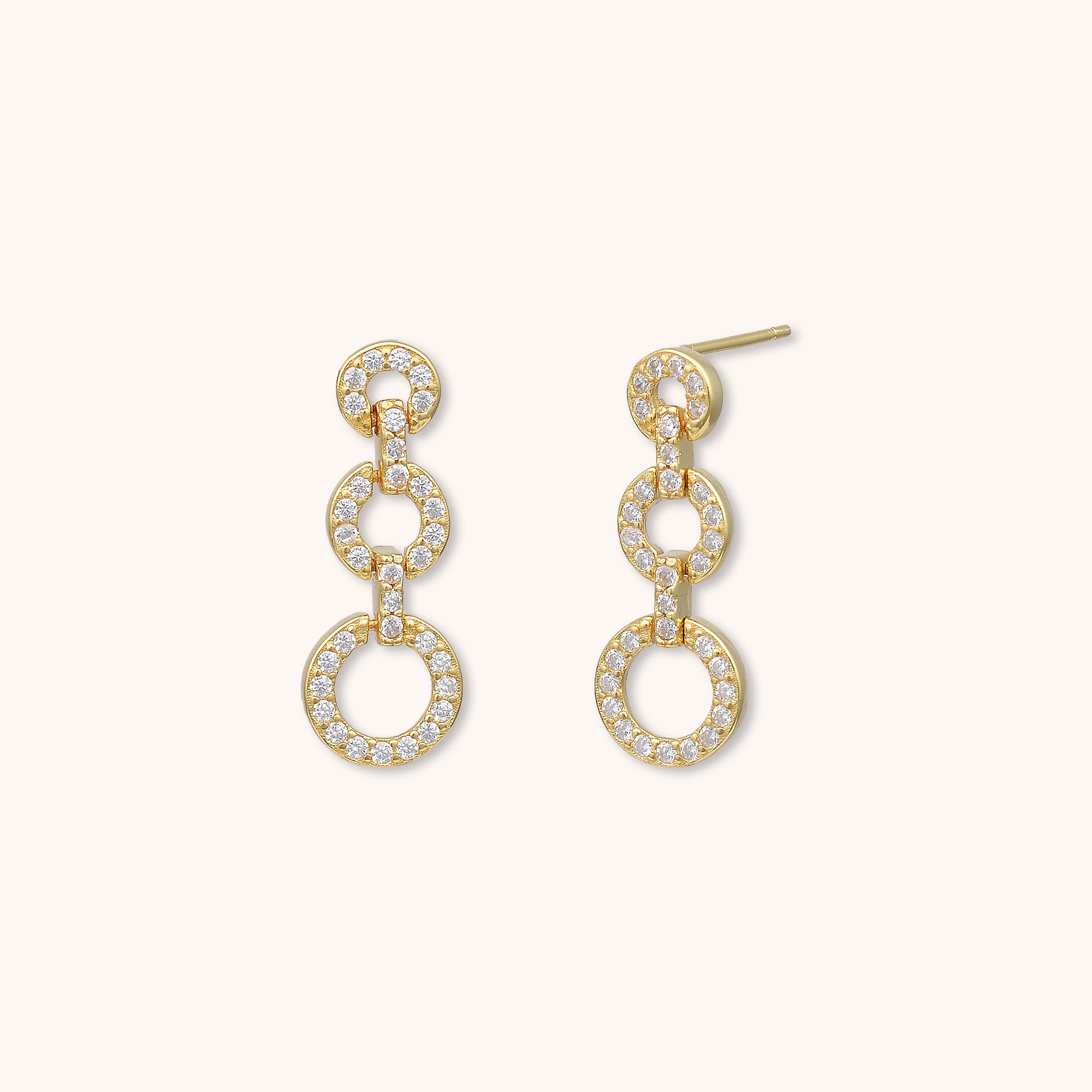 Circle Link Sapphire Stud Earrings Gold