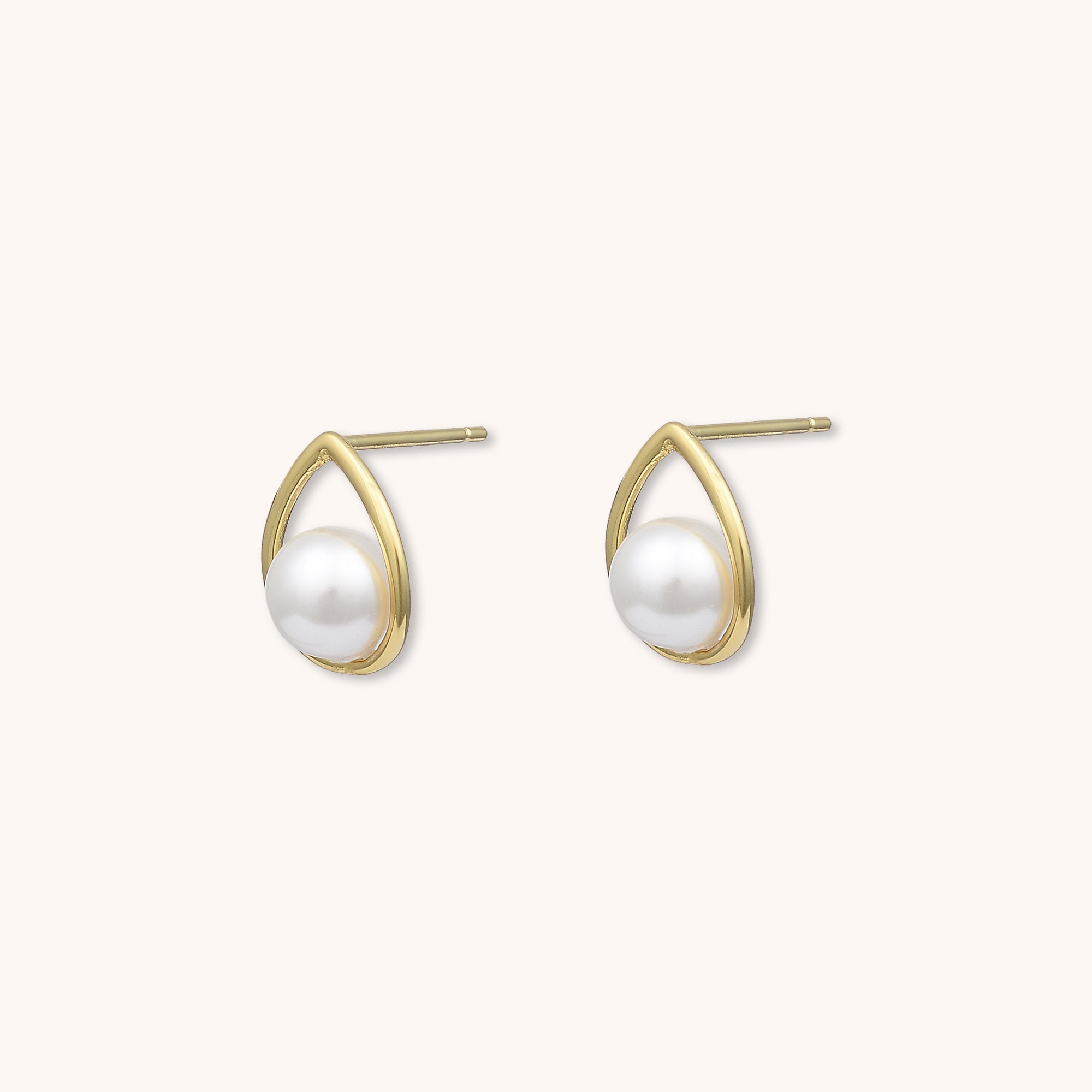 Teardrop Pearl Stud Earrings Gold