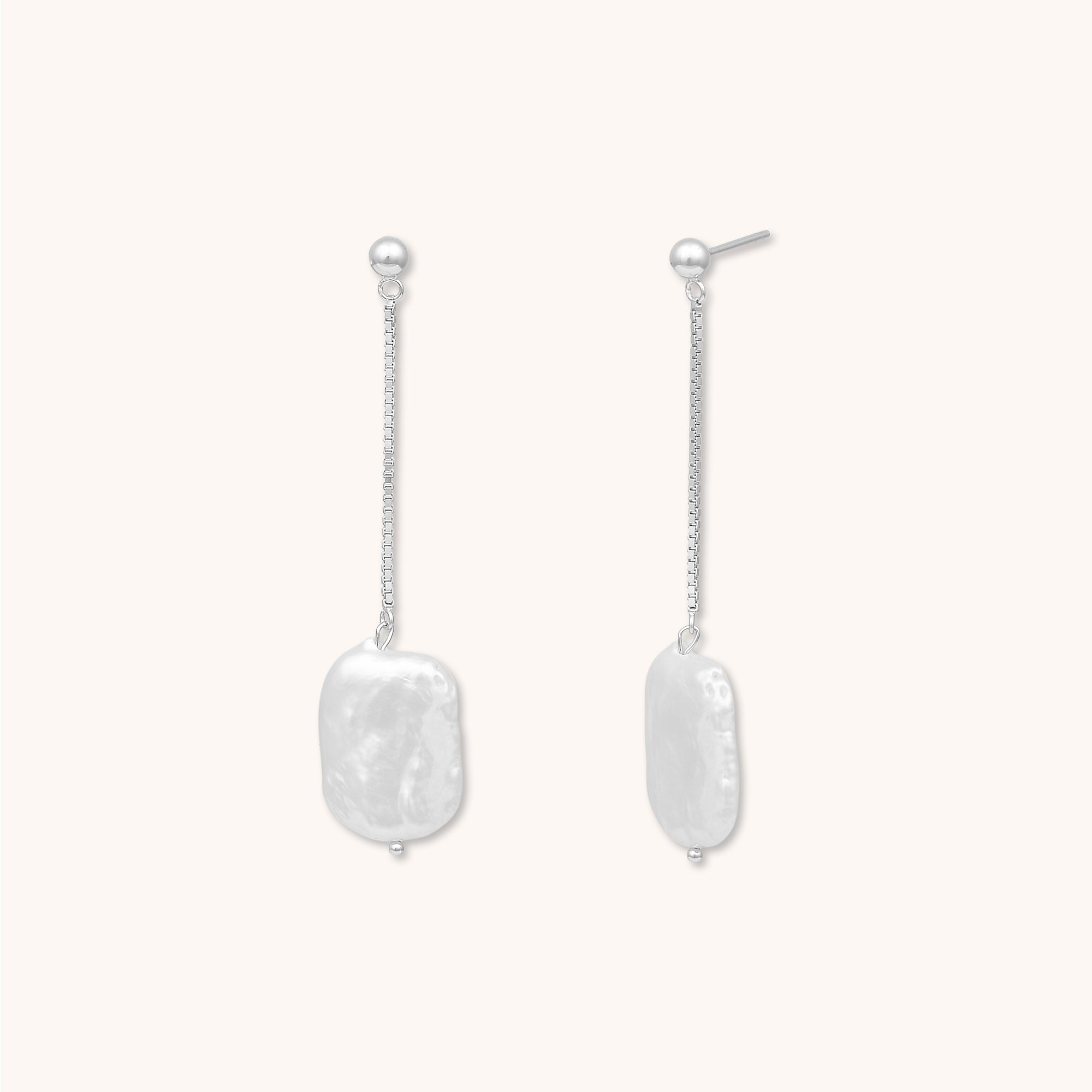 Baroque Pearl Drop Stud Earrings Silver